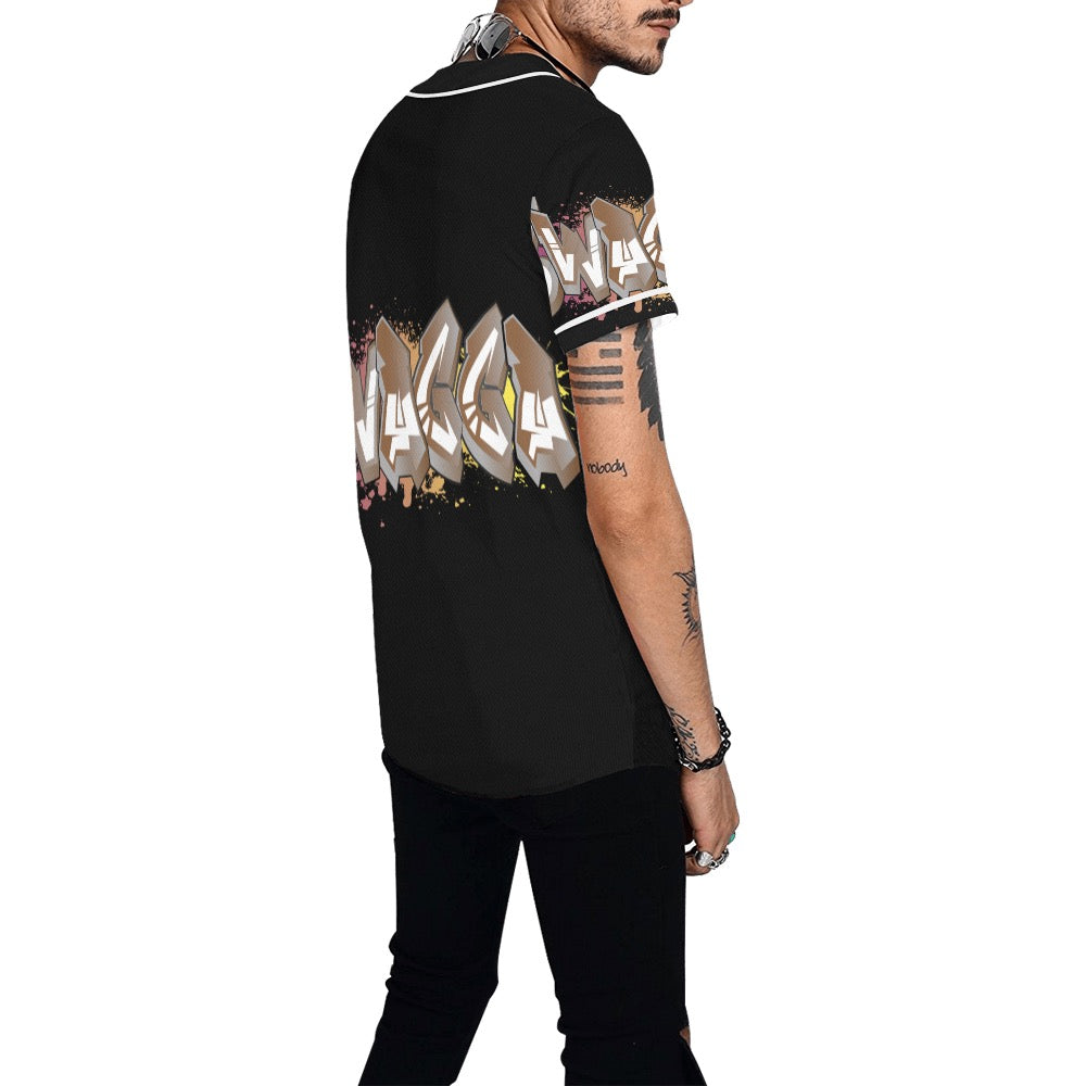 Final SWAGGA LOGO BASEBALL BLK All Over Print Baseball Jersey for Men (Model T50)