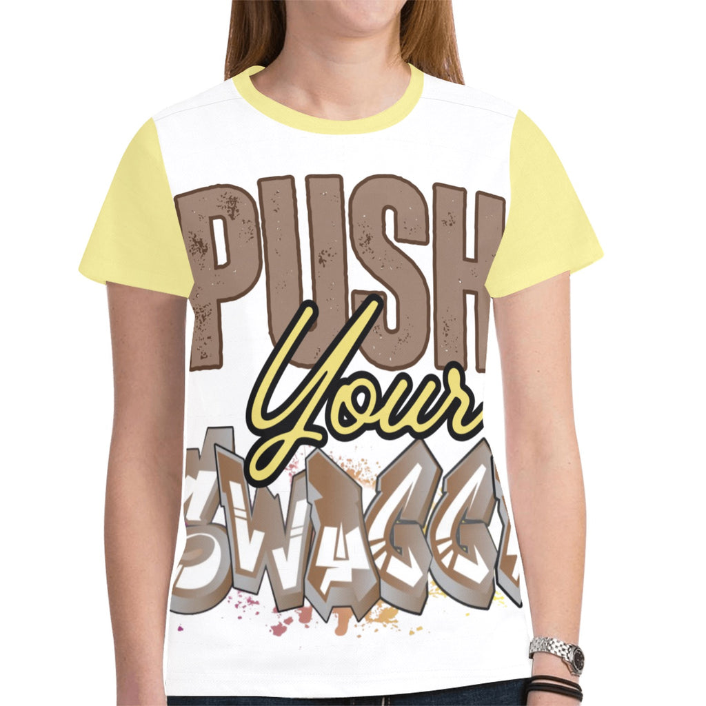 Yellow PUSH SWAGGA women's New All Over Print T-shirt for Women (Model T45)