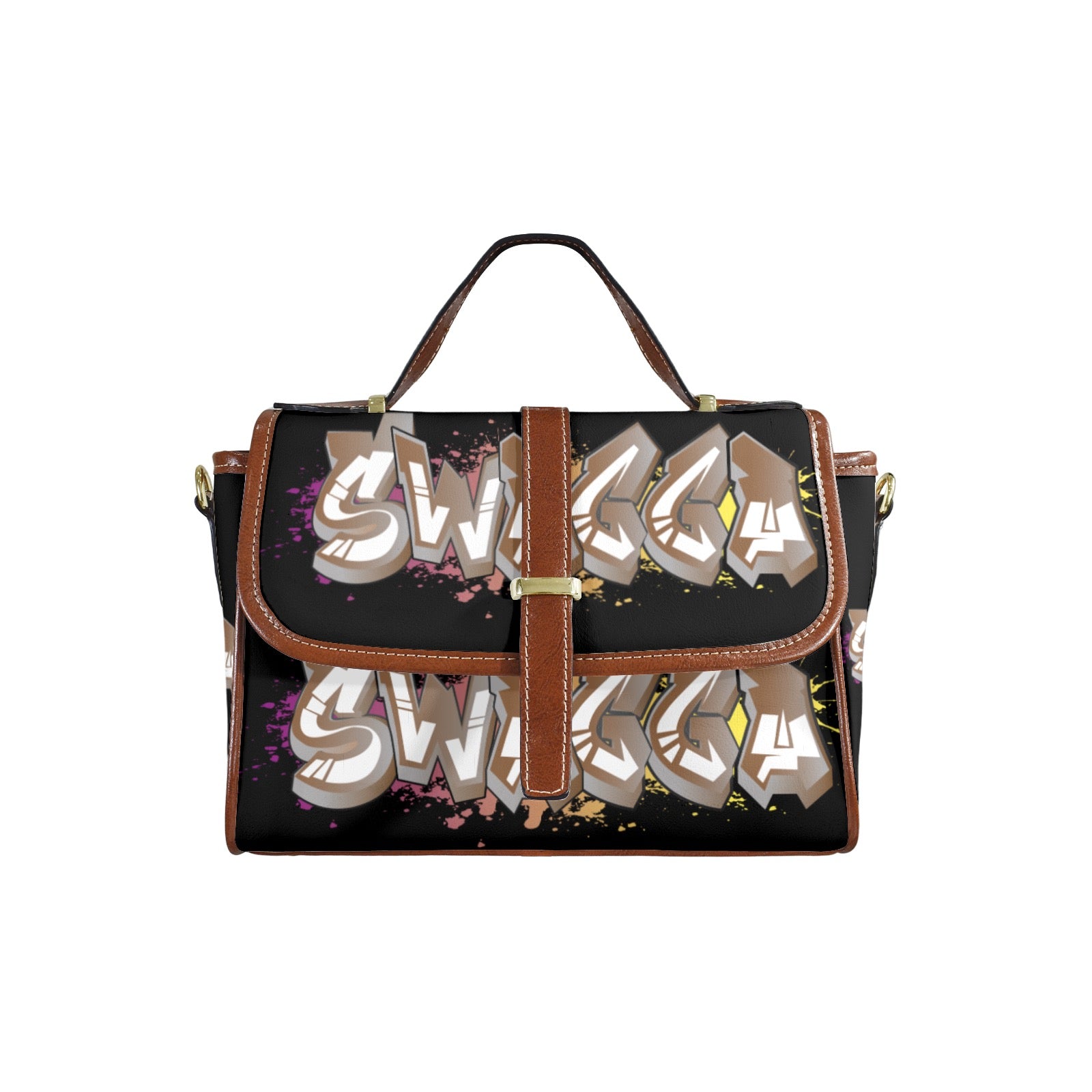 Black SWAGGA Satchel Multi-Function Leather Satchel-Brown (Model 1739)