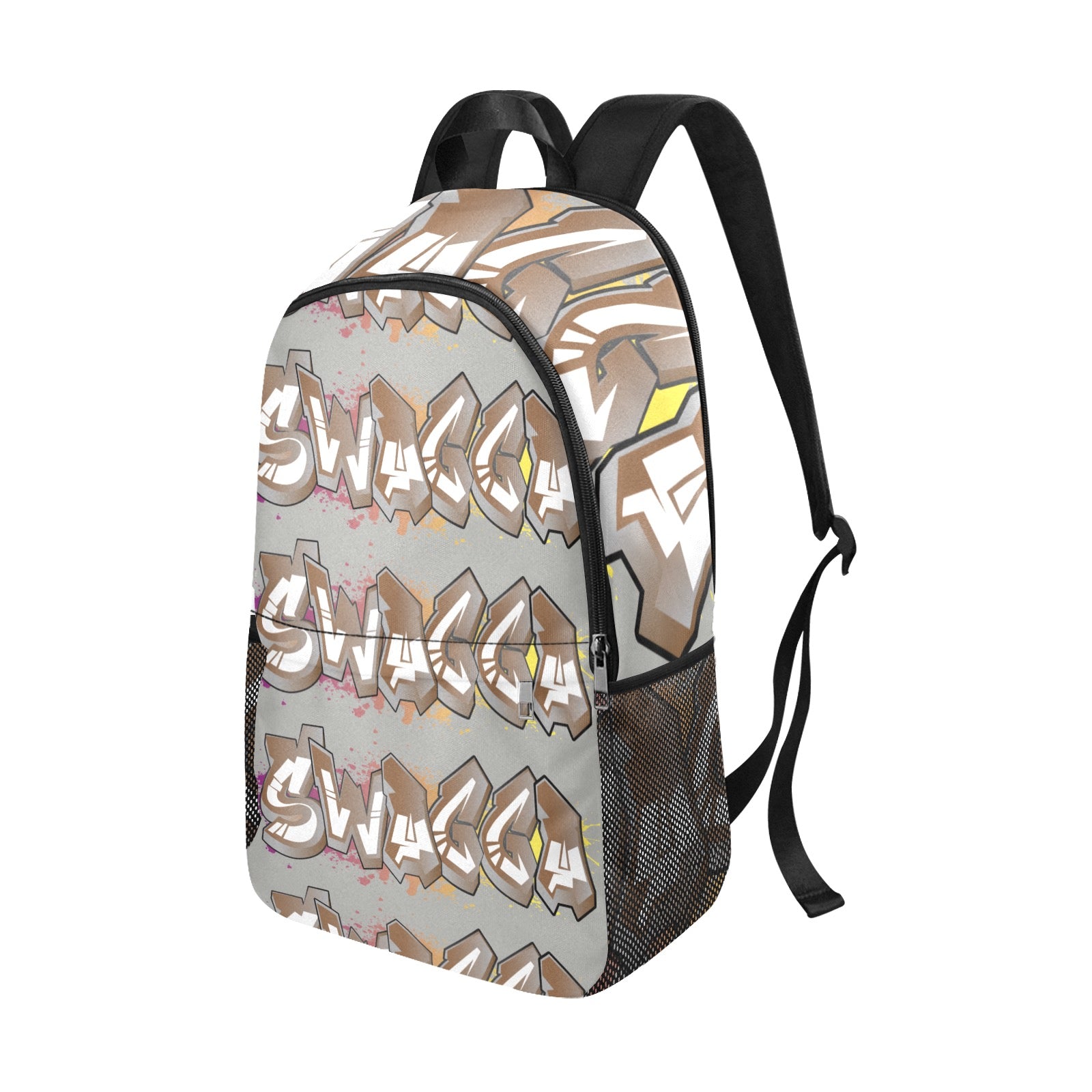Gray Swagga Fabric Backpack with Side Mesh Pockets (Model 1659)