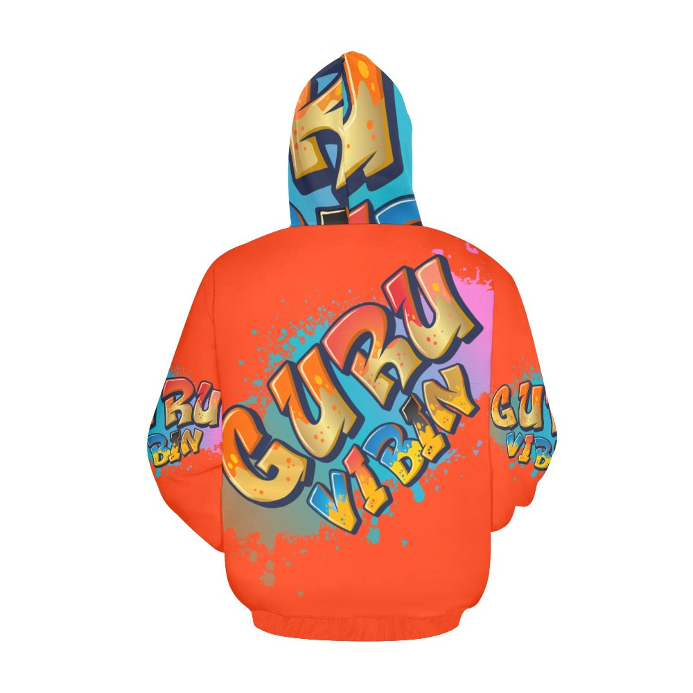 Bright Orange Guru Vibin All Over Print Hoodie for Women (USA Size) (Model H13)