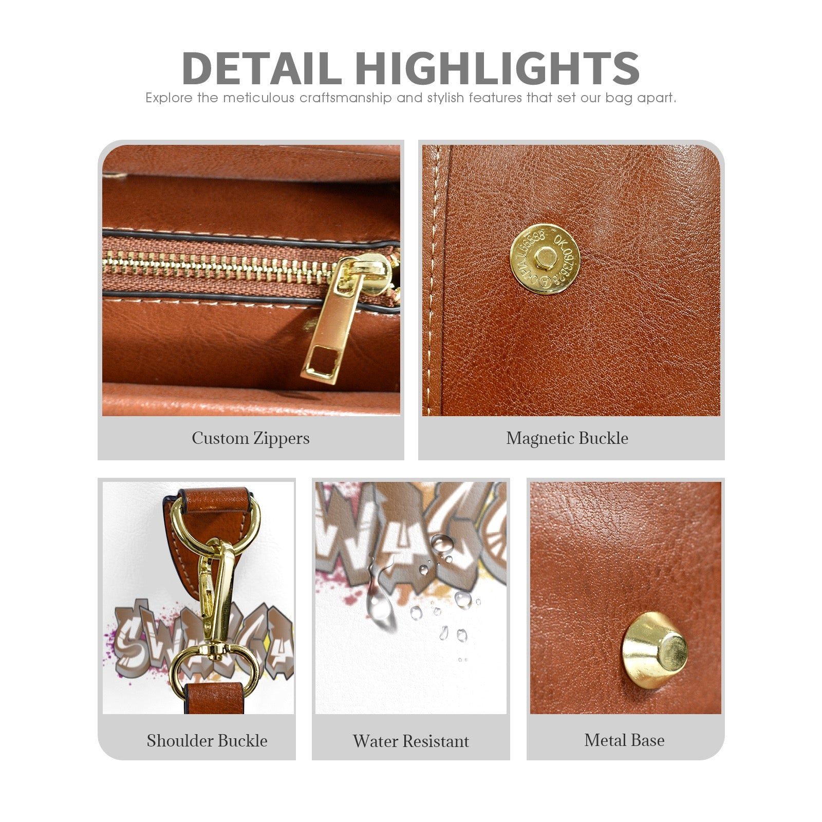 SWAGGA Satchel Multi-Function Leather Satchel-Brown (Model 1739)