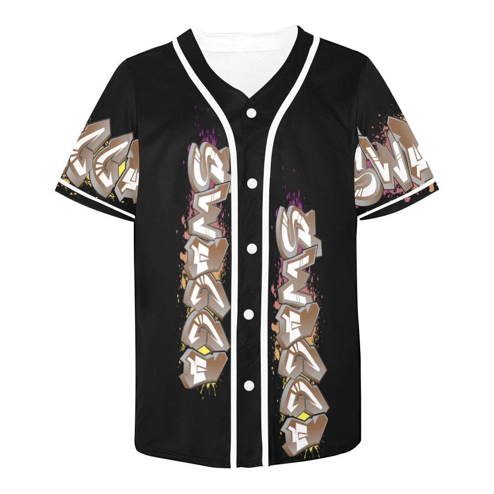 Final SWAGGA LOGO BASEBALL BLK All Over Print Baseball Jersey for Men (Model T50)