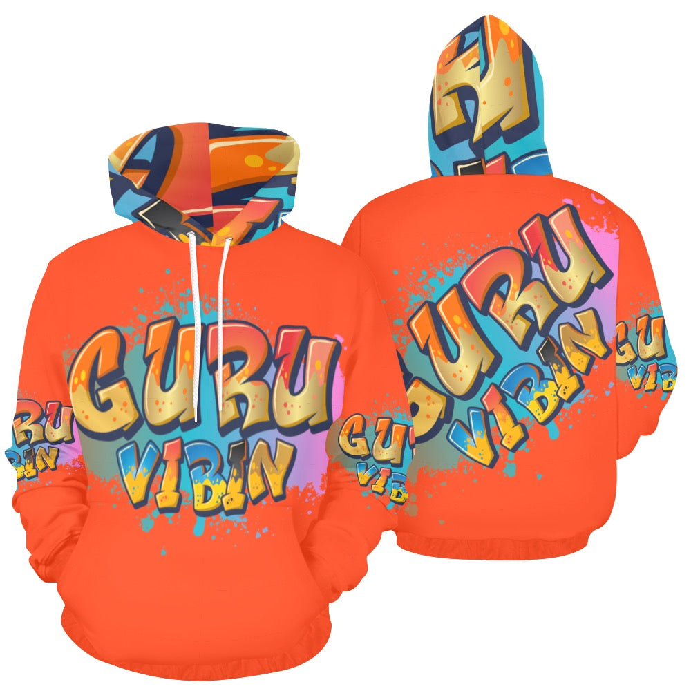 Bright Orange Guru Vibin All Over Print Hoodie for Women (USA Size) (Model H13)