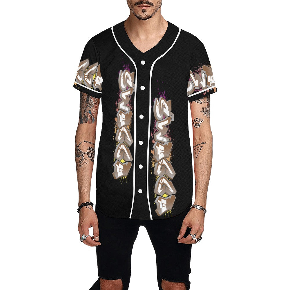 Final SWAGGA LOGO BASEBALL BLK All Over Print Baseball Jersey for Men (Model T50)