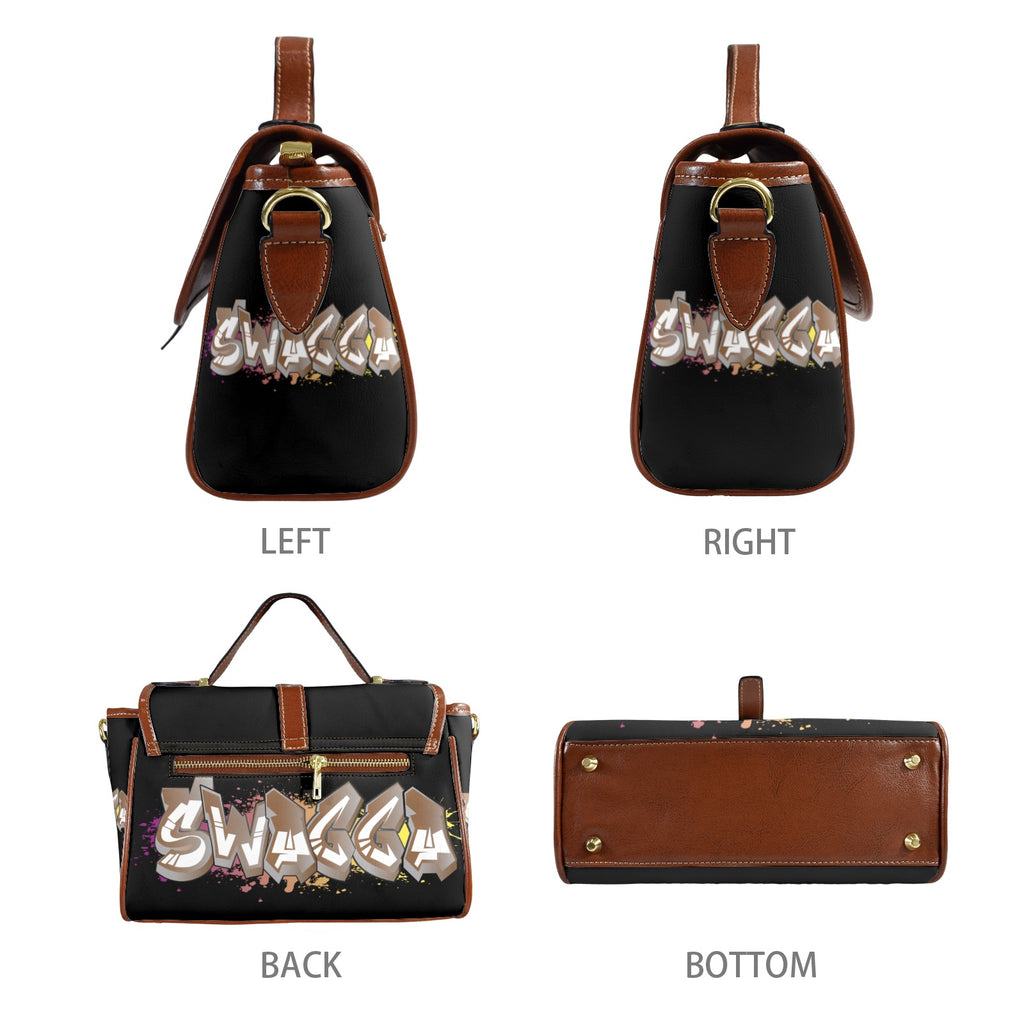 Black SWAGGA Satchel Multi-Function Leather Satchel-Brown (Model 1739)