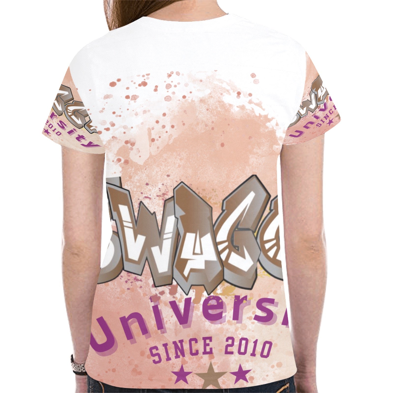 SWAGGA University Orange Classic Varsity T-shirt Design New All Over Print T-shirt for Women (Model T45)