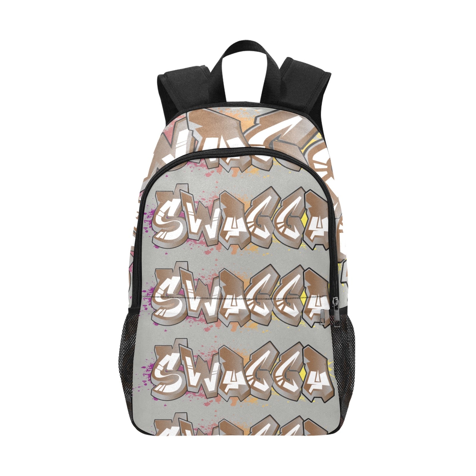 Gray Swagga Fabric Backpack with Side Mesh Pockets (Model 1659)