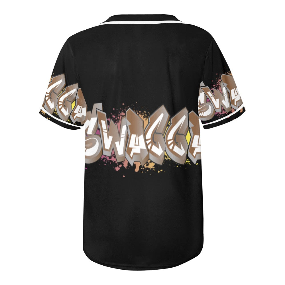 Final SWAGGA LOGO BASEBALL BLK All Over Print Baseball Jersey for Men (Model T50)