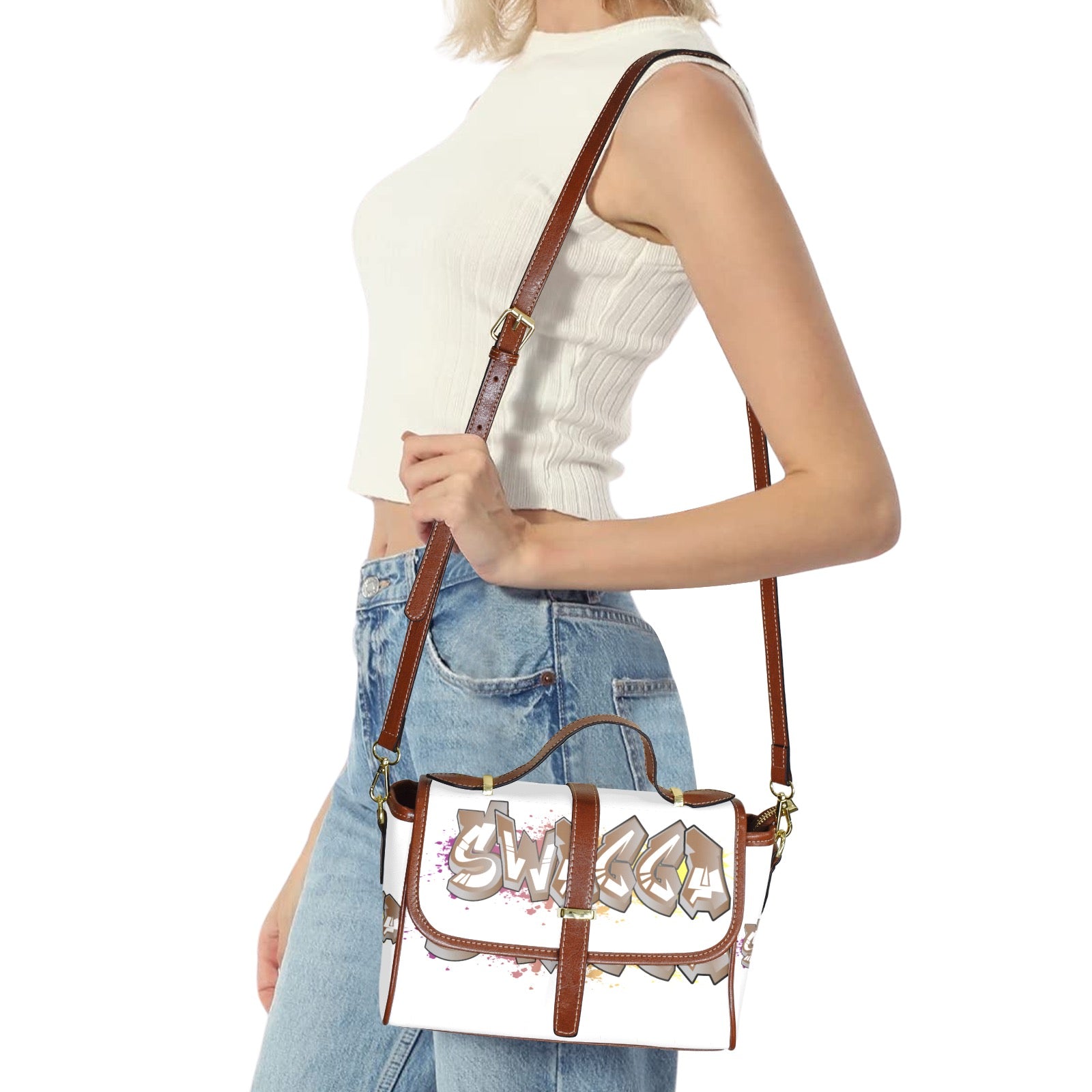 SWAGGA Satchel Multi-Function Leather Satchel-Brown (Model 1739)