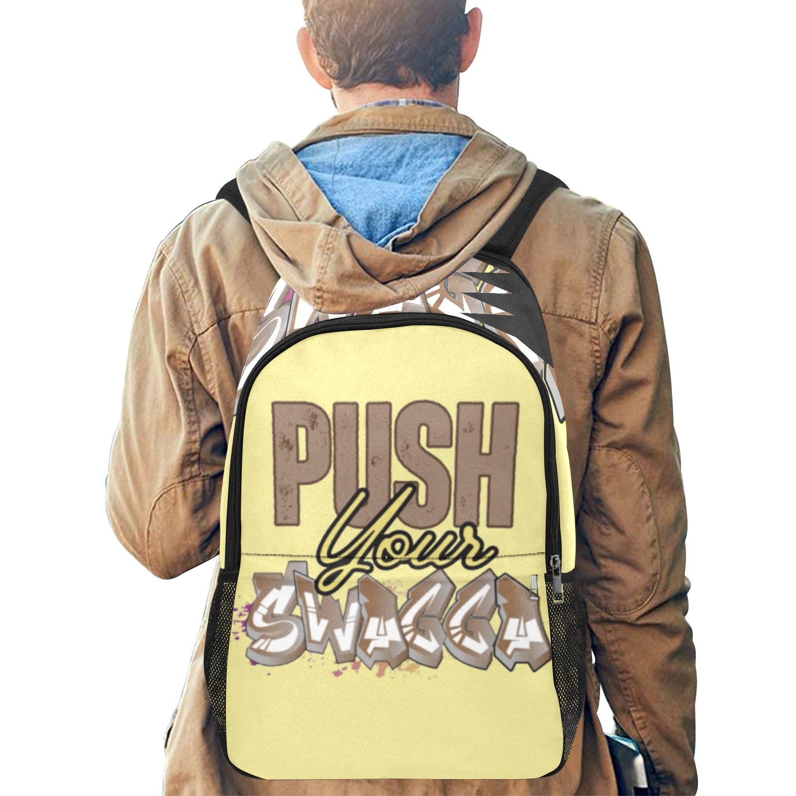 PUSH SWAGGA Fabric Backpack with Side Mesh Pockets (Model 1659)