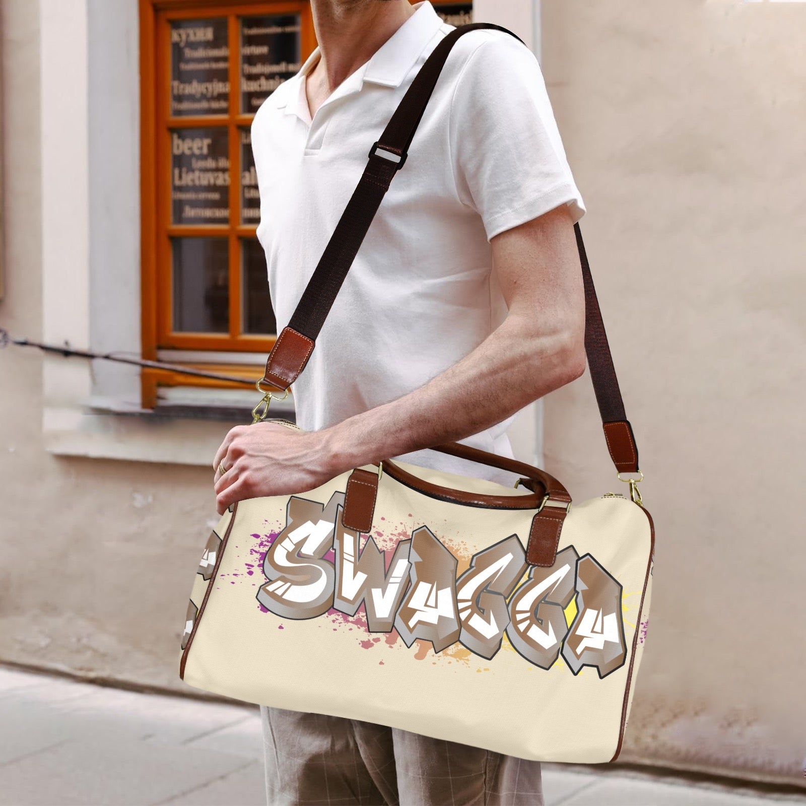 Tan Travel Bag Large Capacity Travel Bag-Small (Brown Short Patch) (1737)