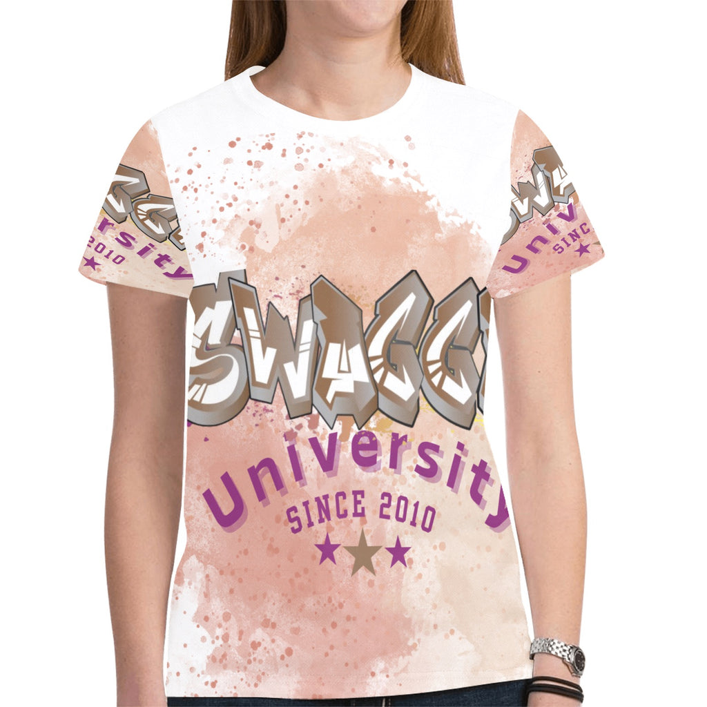 SWAGGA University Orange Classic Varsity T-shirt Design New All Over Print T-shirt for Women (Model T45)