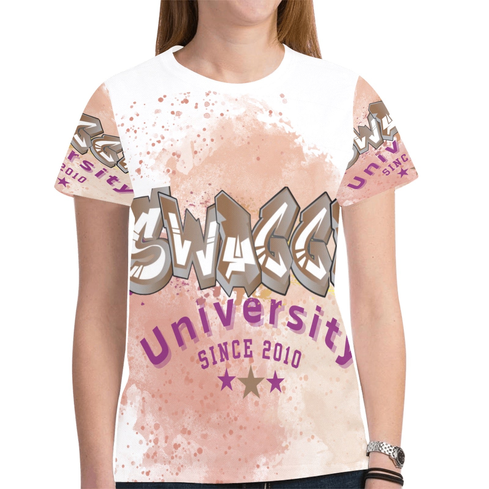SWAGGA University Orange Classic Varsity T-shirt Design New All Over Print T-shirt for Women (Model T45)