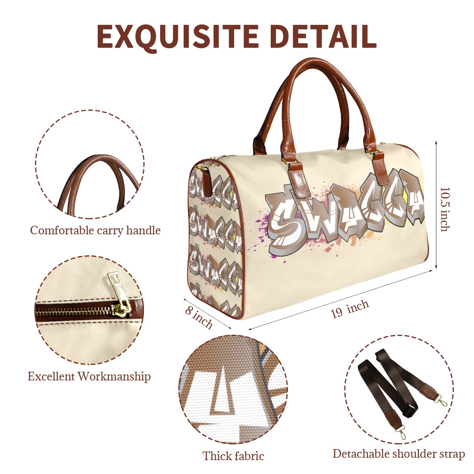 Tan Travel Bag Large Capacity Travel Bag-Small (Brown Short Patch) (1737)