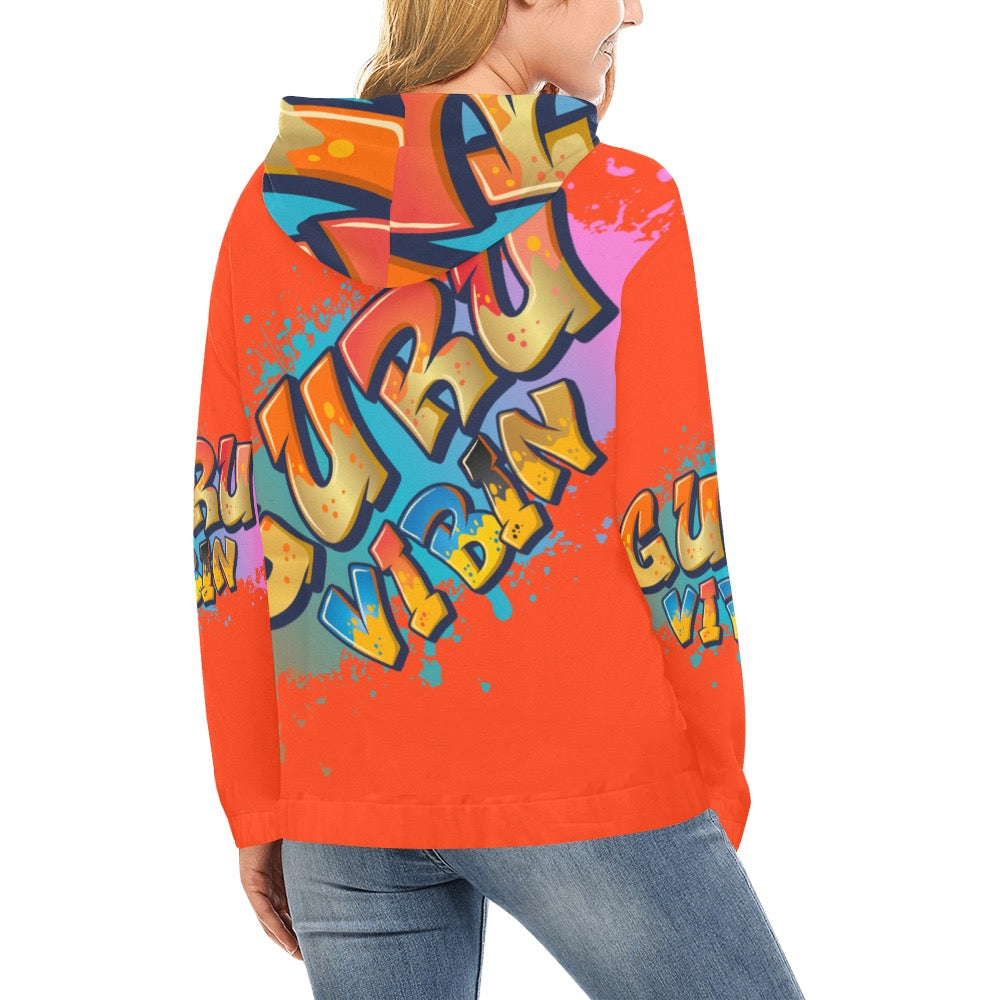 Bright Orange Guru Vibin All Over Print Hoodie for Women (USA Size) (Model H13)