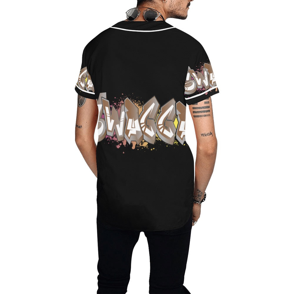 Final SWAGGA LOGO BASEBALL BLK All Over Print Baseball Jersey for Men (Model T50)