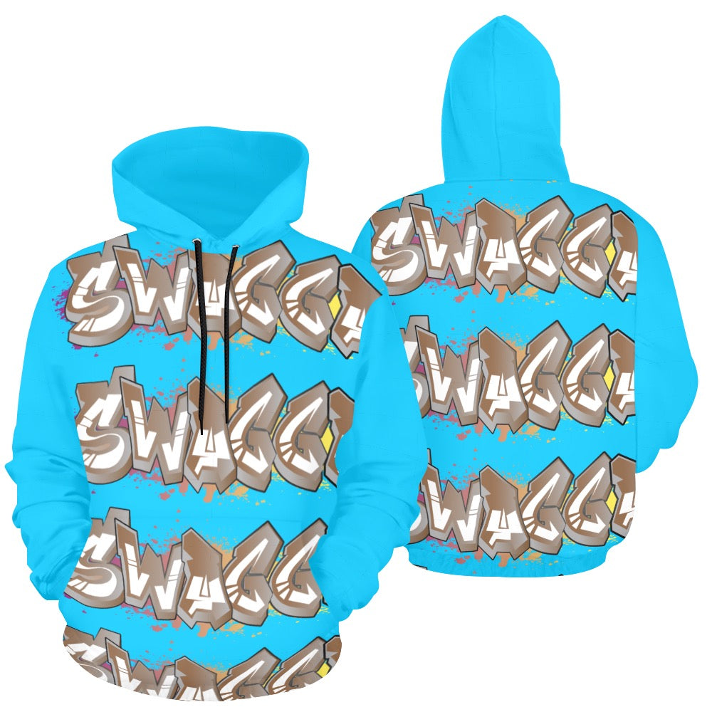 Final SWAGGA LOGO Lgt Blue Womens All Over Print Hoodie for Women (USA Size) (Model H13)
