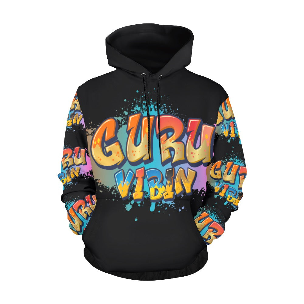 Black Guru Vibin All Over Print Hoodie for Women (USA Size) (Model H13)
