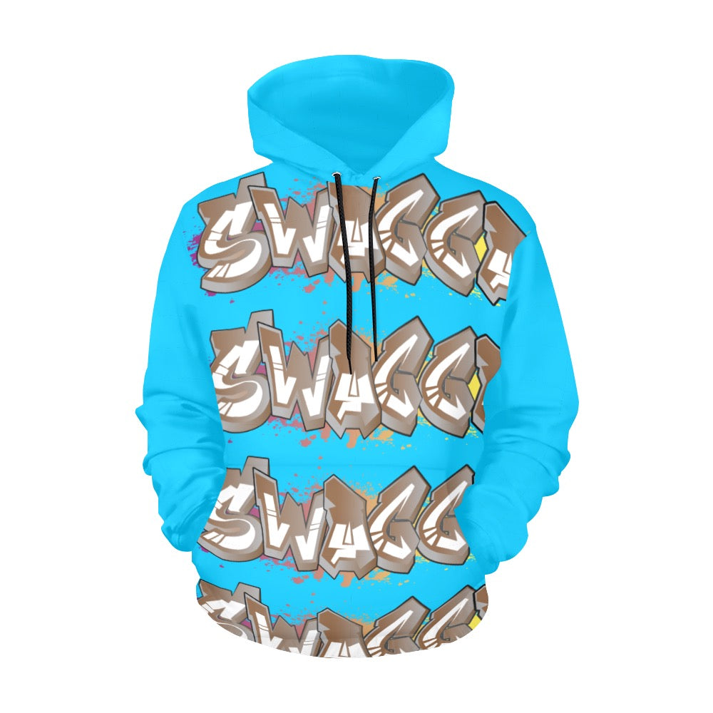 Final SWAGGA LOGO Lgt Blue Womens All Over Print Hoodie for Women (USA Size) (Model H13)