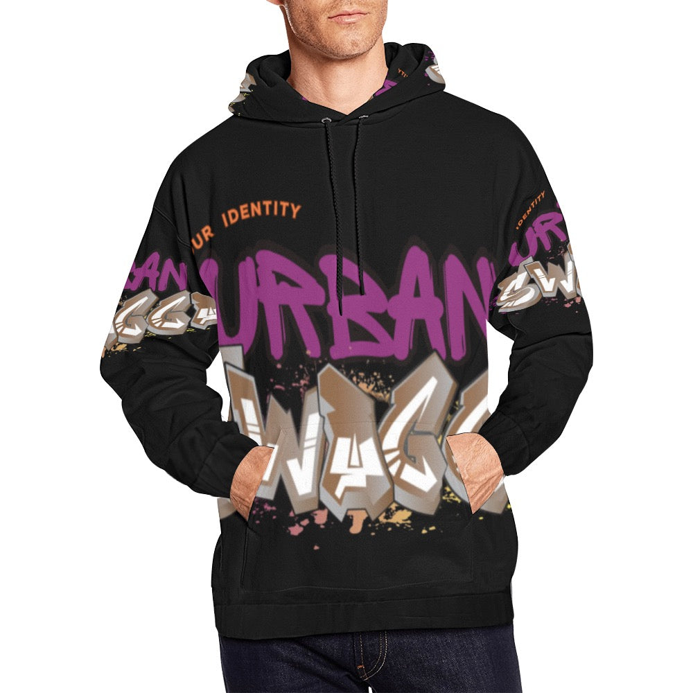 Urban Black All Over Print Hoodie for Men (USA Size) (Model H13)