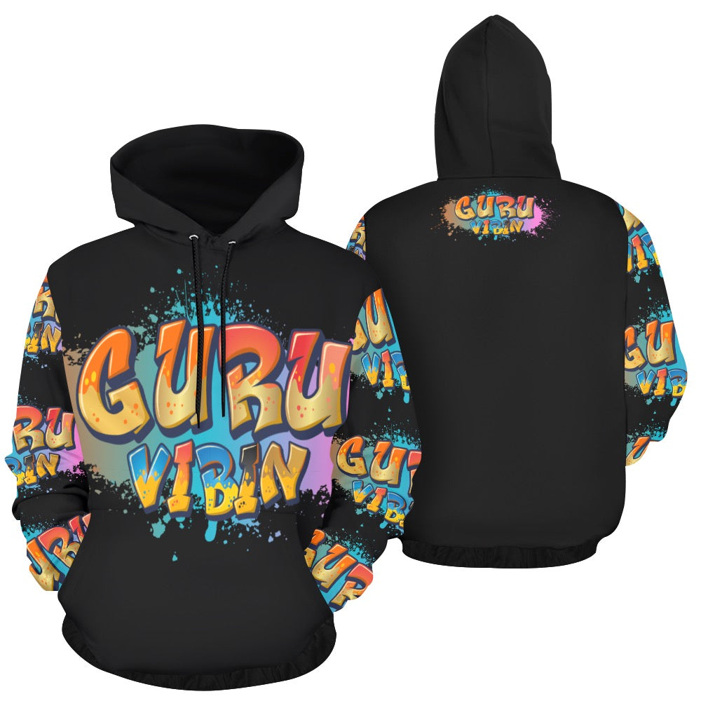 Black Guru Vibin All Over Print Hoodie for Women (USA Size) (Model H13)