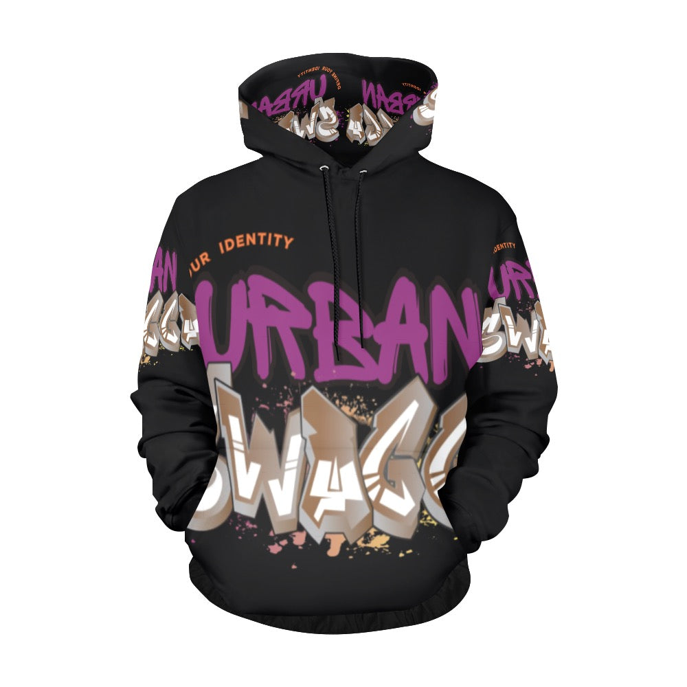 Urban Black All Over Print Hoodie for Men (USA Size) (Model H13)
