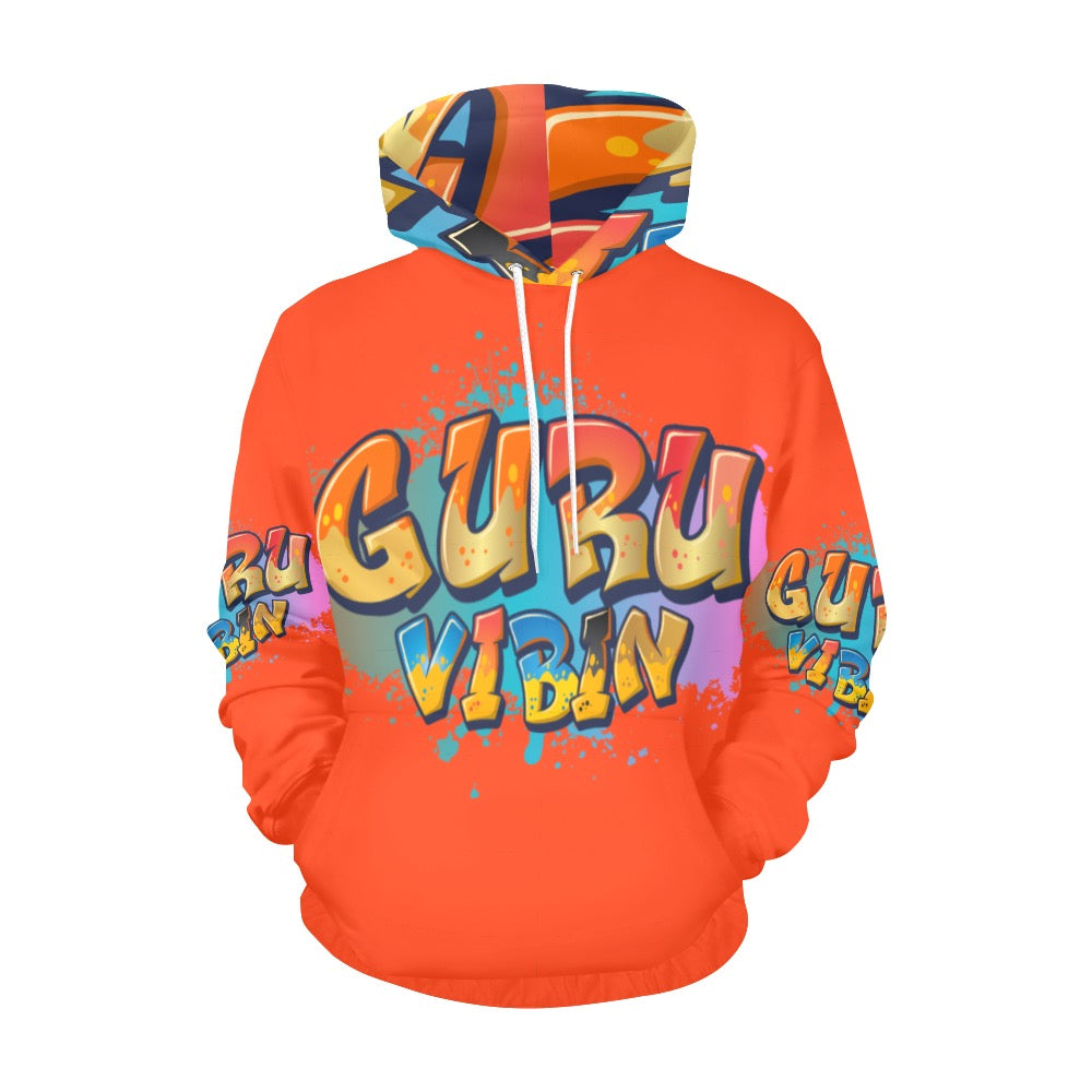 Bright Orange Guru Vibin All Over Print Hoodie for Women (USA Size) (Model H13)