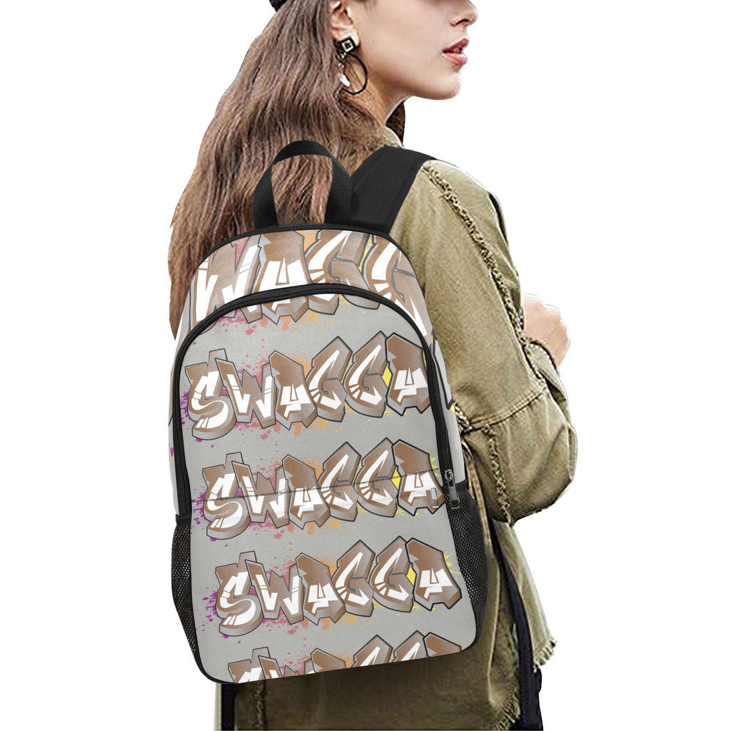 Gray Swagga Fabric Backpack with Side Mesh Pockets (Model 1659)
