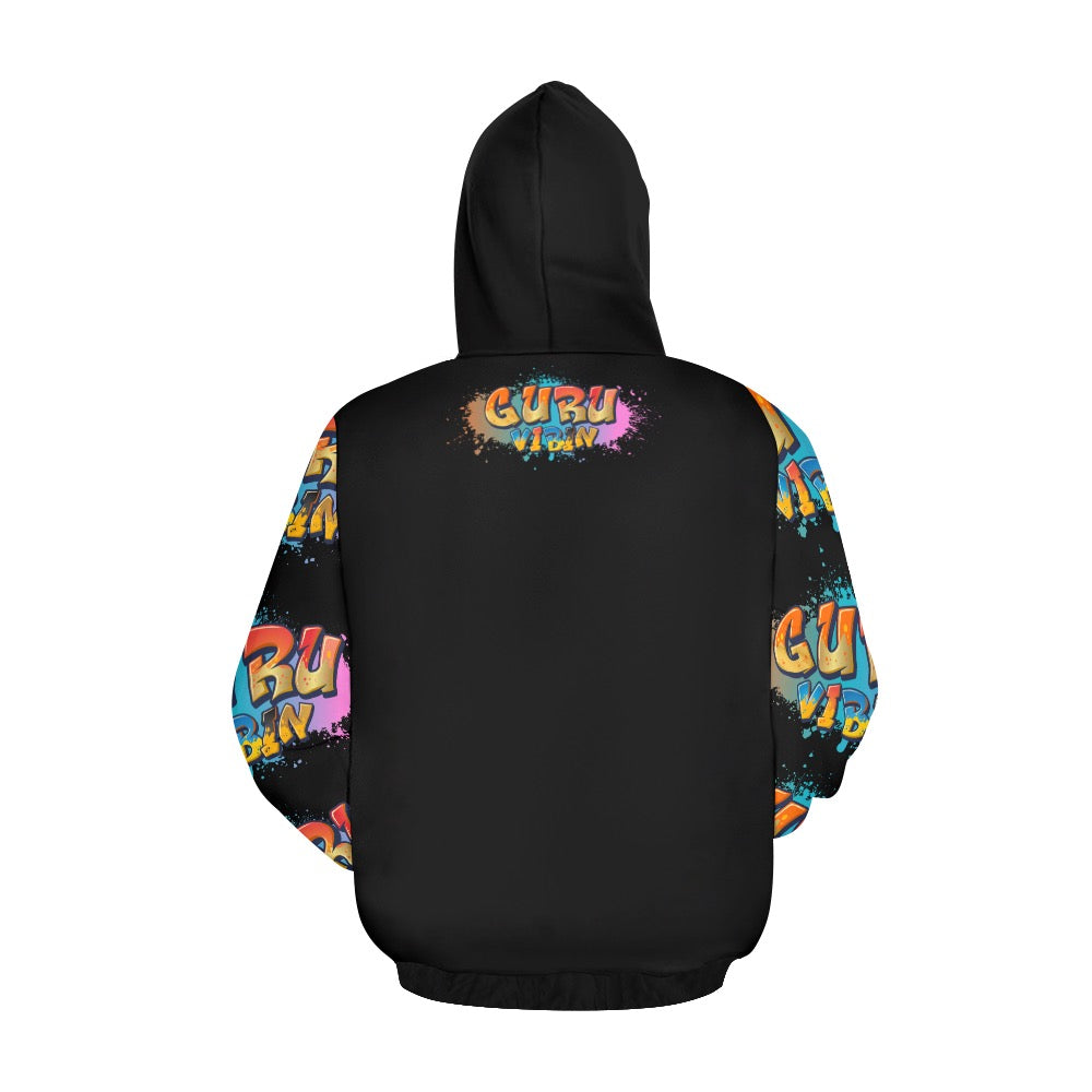 Black Guru Vibin All Over Print Hoodie for Women (USA Size) (Model H13)
