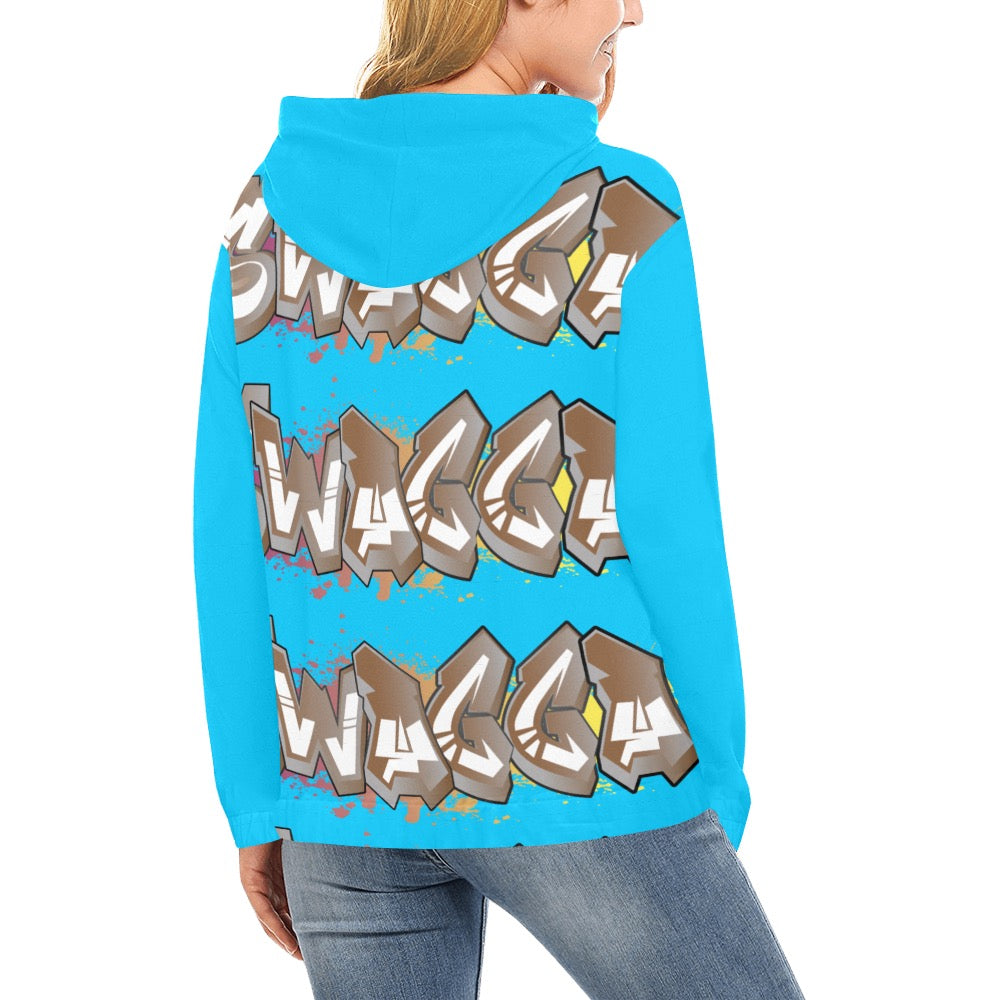 Final SWAGGA LOGO Lgt Blue Womens All Over Print Hoodie for Women (USA Size) (Model H13)