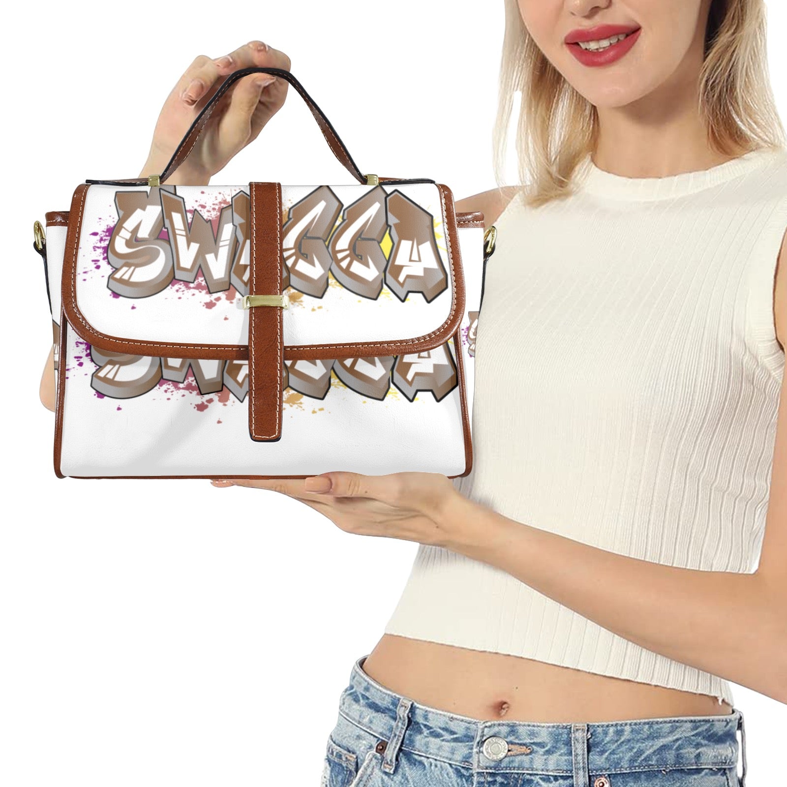 SWAGGA Satchel Multi-Function Leather Satchel-Brown (Model 1739)