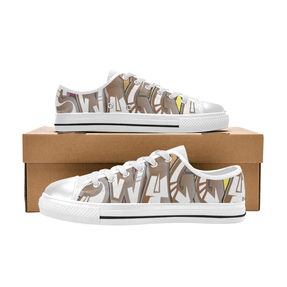 Final SWAGGA LOGO mens low white Men's Classic Canvas Shoes (Model 018)