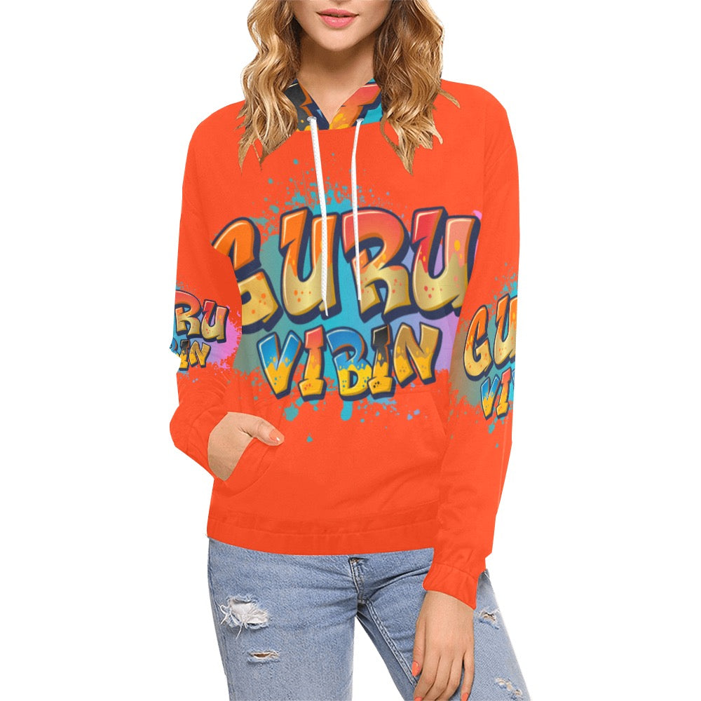 Bright Orange Guru Vibin All Over Print Hoodie for Women (USA Size) (Model H13)