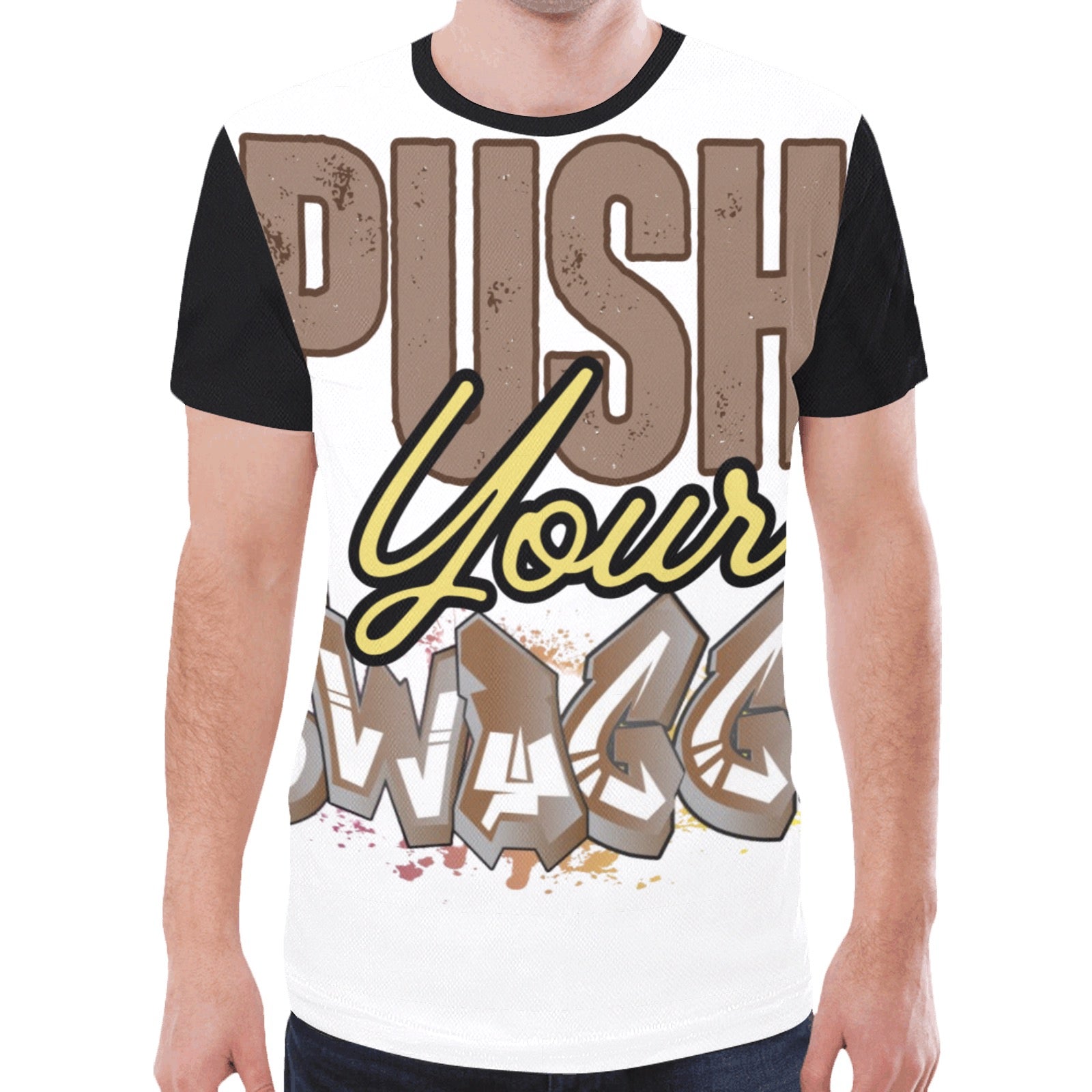 Black and White PUSH SWAGGA T-shirt Design New All Over Print T-shirt for Men (Model T45)
