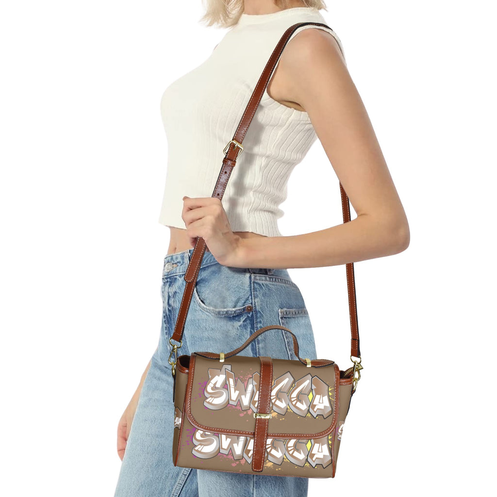 Brown SWAGGA Satchel Multi-Function Leather Satchel-Brown (Model 1739)