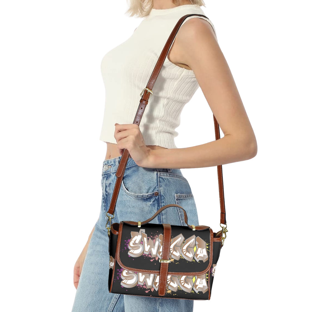Black SWAGGA Satchel Multi-Function Leather Satchel-Brown (Model 1739)