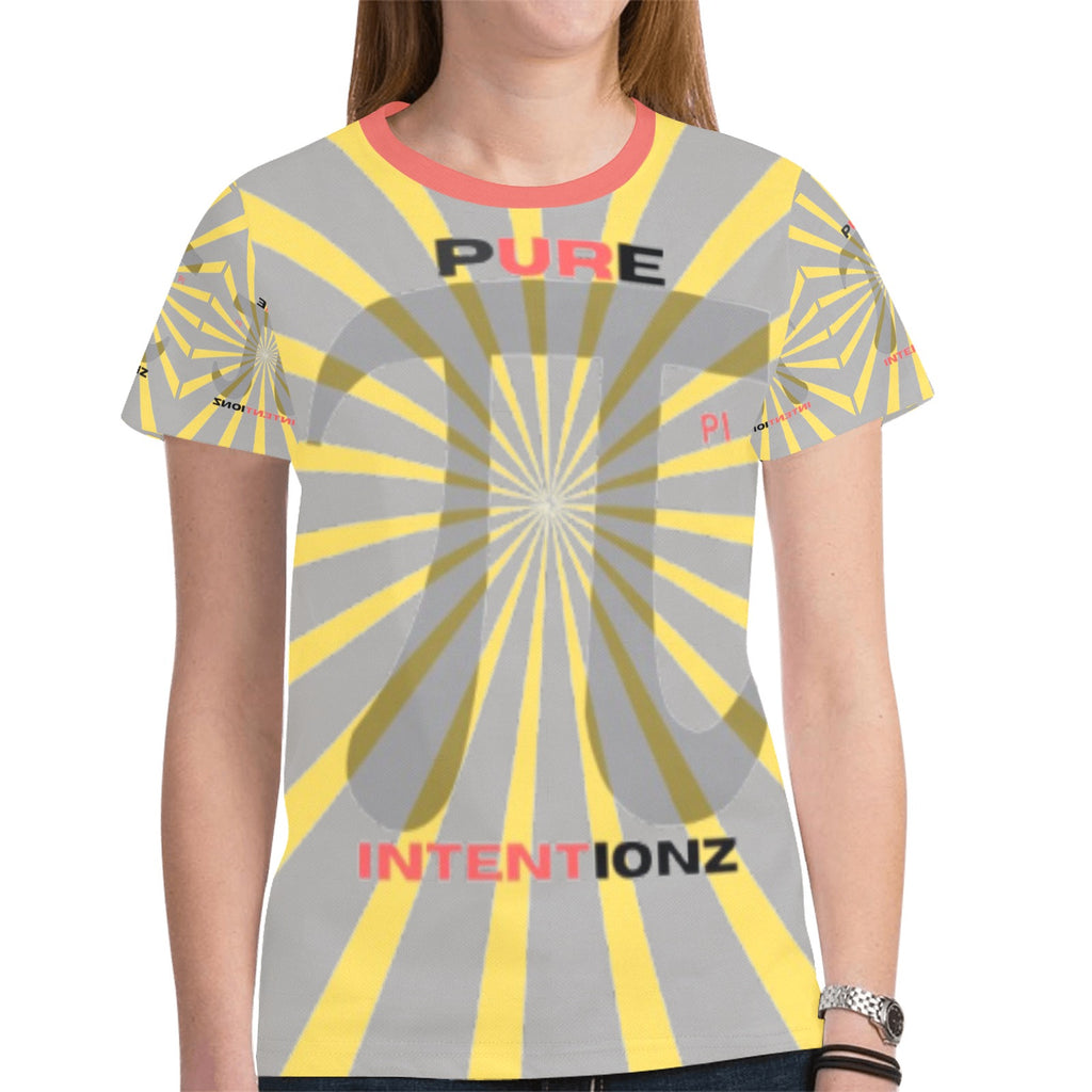 UR INTENT Yellow/Gray New All Over Print T-shirt for Women (Model T45)
