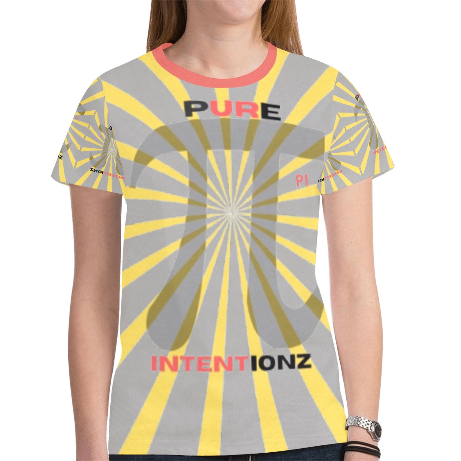 UR INTENT Yellow/Gray New All Over Print T-shirt for Women (Model T45)