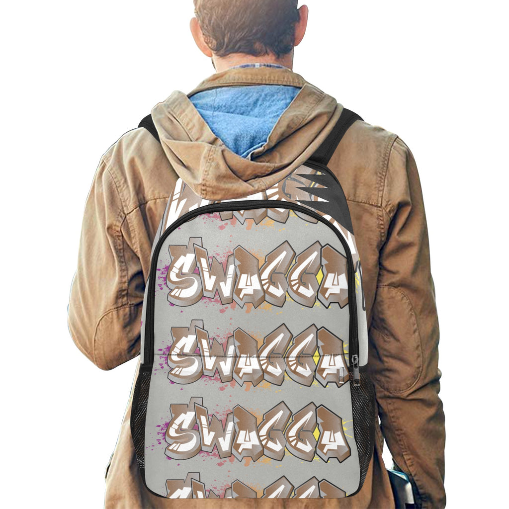 Gray Swagga Fabric Backpack with Side Mesh Pockets (Model 1659)