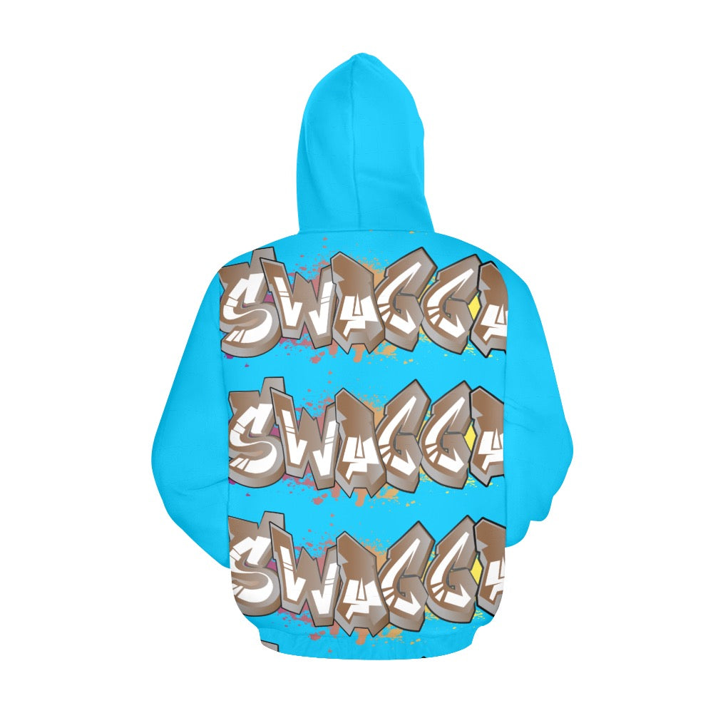 Final SWAGGA LOGO Lgt Blue Womens All Over Print Hoodie for Women (USA Size) (Model H13)