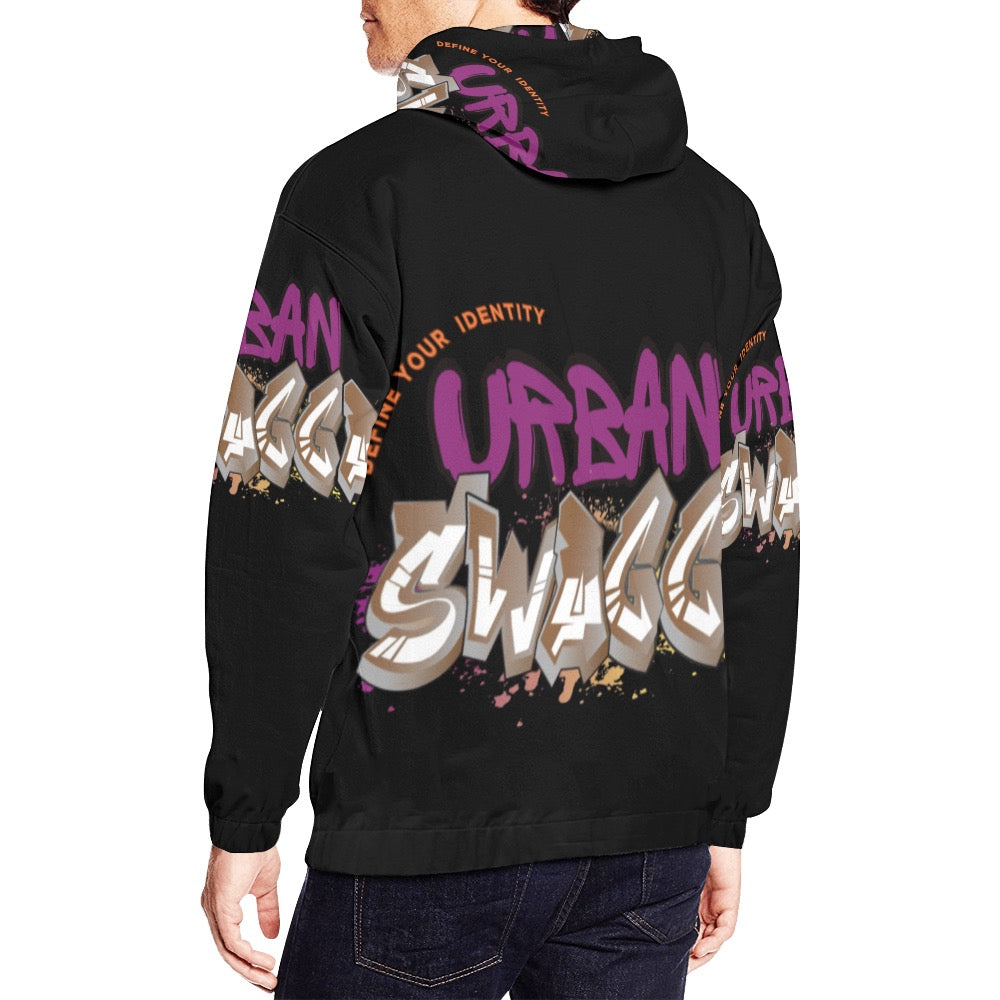 Urban Black All Over Print Hoodie for Men (USA Size) (Model H13)