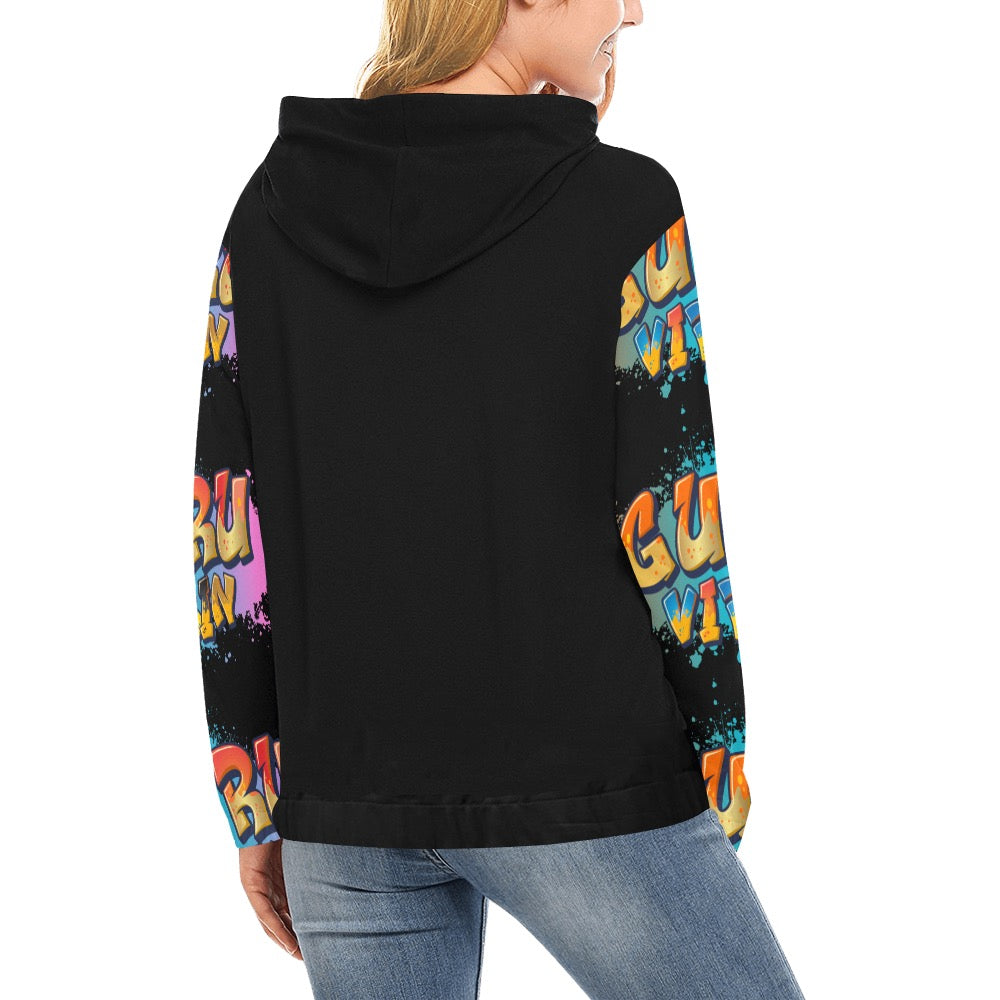 Black Guru Vibin All Over Print Hoodie for Women (USA Size) (Model H13)
