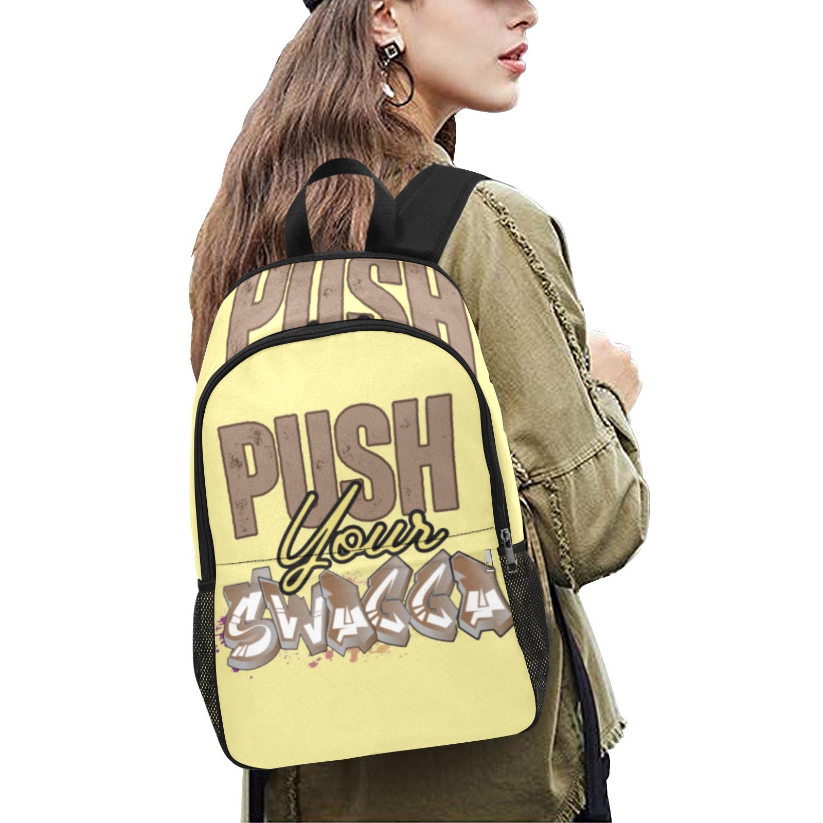 PUSH SWAGGA Fabric Backpack with Side Mesh Pockets (Model 1659)